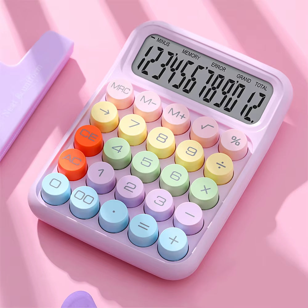 Kawaii Cartoon Candy Color Silent Mechanical Keyboard & Calculator Combo for Fun Financial Learning